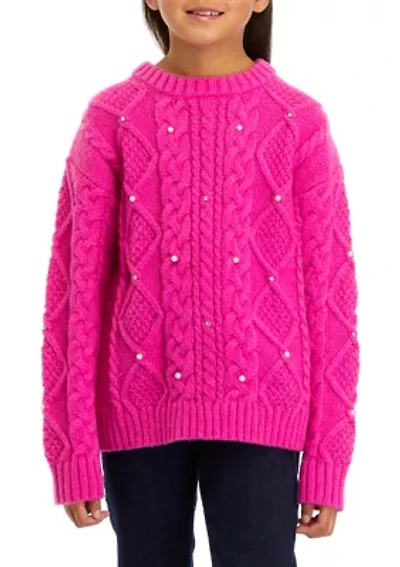 Girls 7-16 Pearl Embellished Cable Knit Sweater
