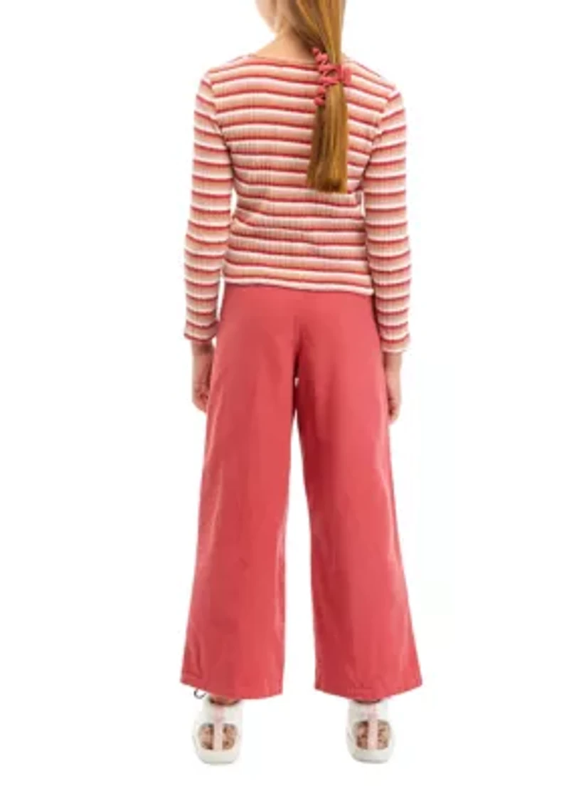 Girls 7-16 Chenille Sweater and Twill Pants Set