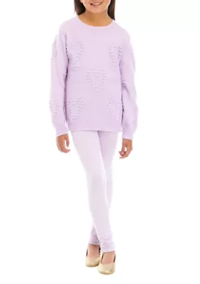 Girls 7-16 Heart Pom Sweater and Legging Set