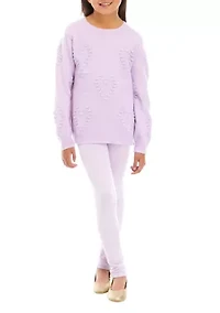 Girls 7-16 Heart Pom Sweater and Legging Set