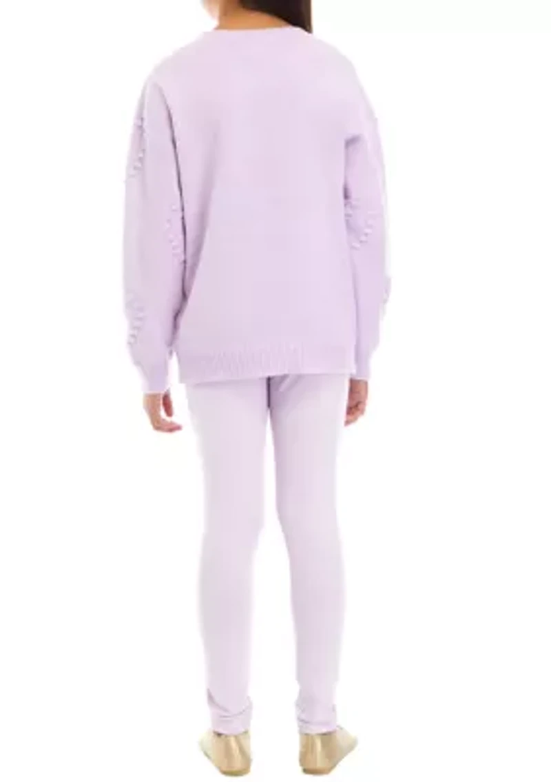 Girls 7-16 Heart Pom Sweater and Legging Set