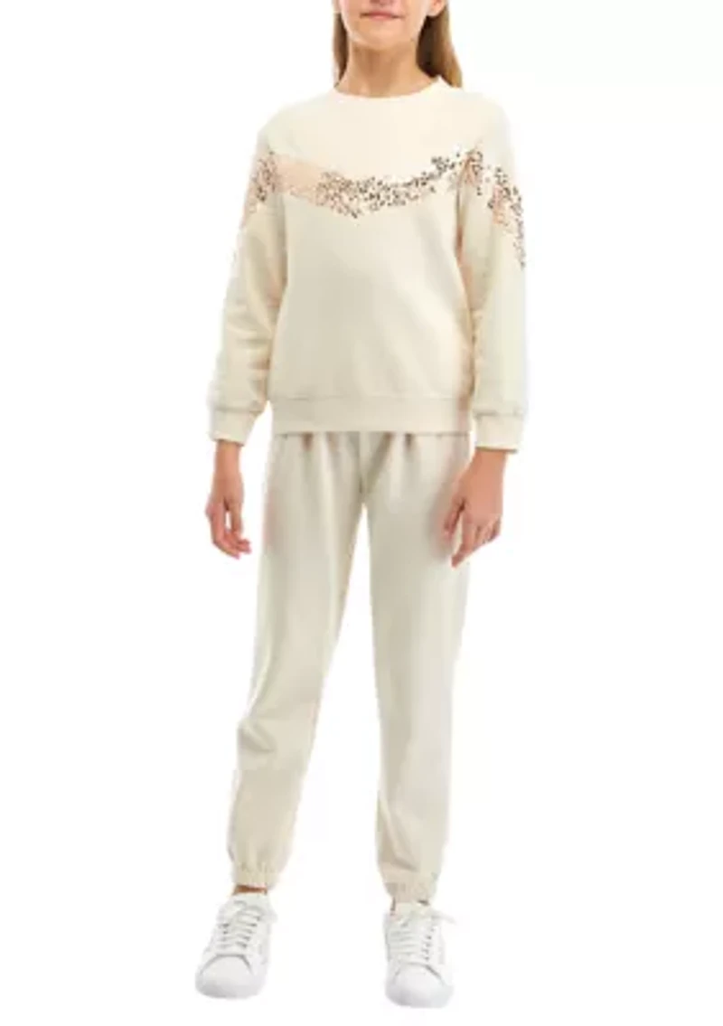 Girls 7-16 Sequin Chevron Fleece Jogger Set
