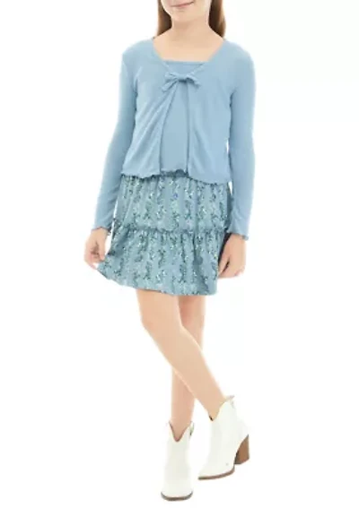 Girls 7-16 2Fer Hacci Cardigan Dress Set
