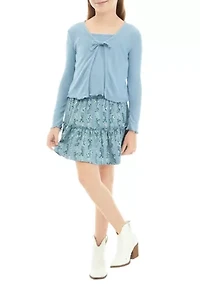 Girls 7-16 2Fer Hacci Cardigan Dress Set