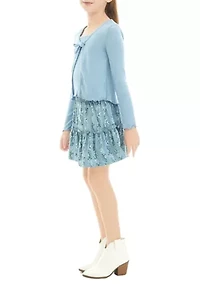 Girls 7-16 2Fer Hacci Cardigan Dress Set