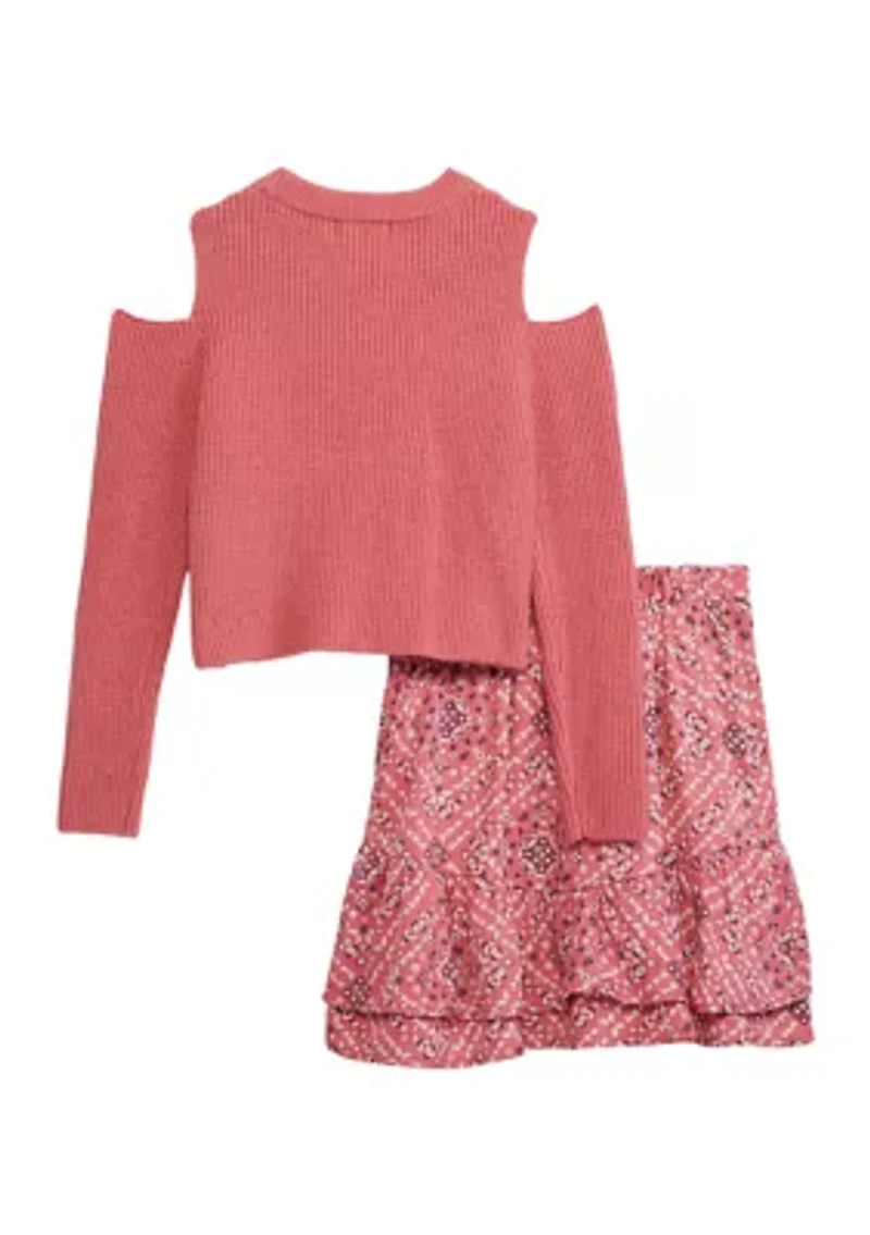 Girls 7-16 Cold Shoulder Sweater and Skirt Set