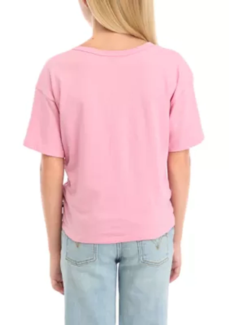 Girls 7-16 Script Short Sleeve Knotted T-Shirt