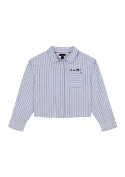 Girls 7-16 Yarn Dyed Stripe Boxy Long Sleeve Shirt