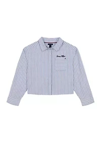 Girls 7-16 Yarn Dyed Stripe Boxy Long Sleeve Shirt