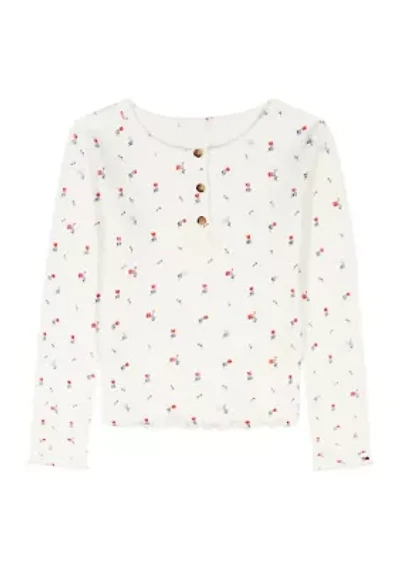 Girls 7-16 Flower Pointelle Henley Shirt