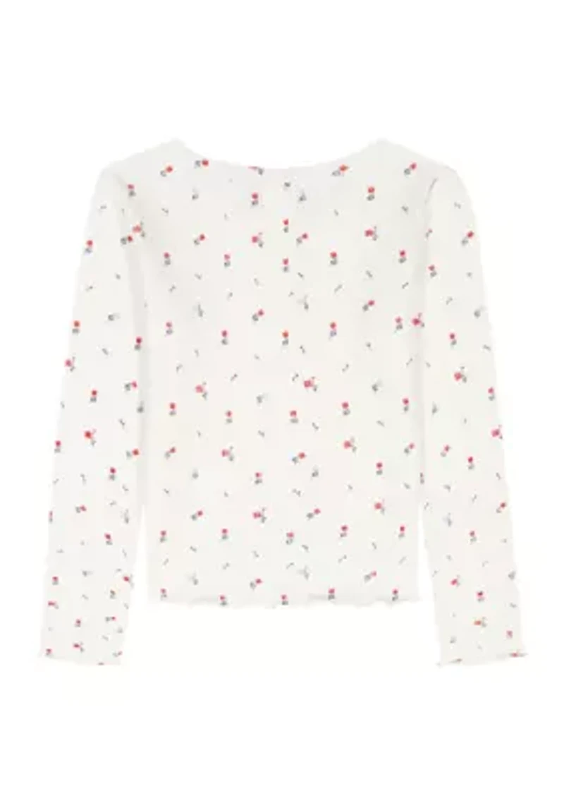 Girls 7-16 Flower Pointelle Henley Shirt