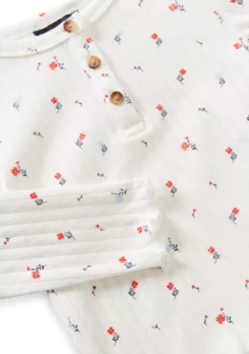 Girls 7-16 Flower Pointelle Henley Shirt