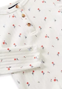 Girls 7-16 Flower Pointelle Henley Shirt
