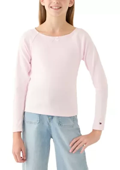 Girls 7-16 Pink Rib Scoop Neck Top