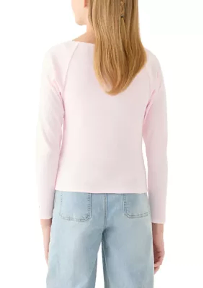 Girls 7-16 Pink Rib Scoop Neck Top
