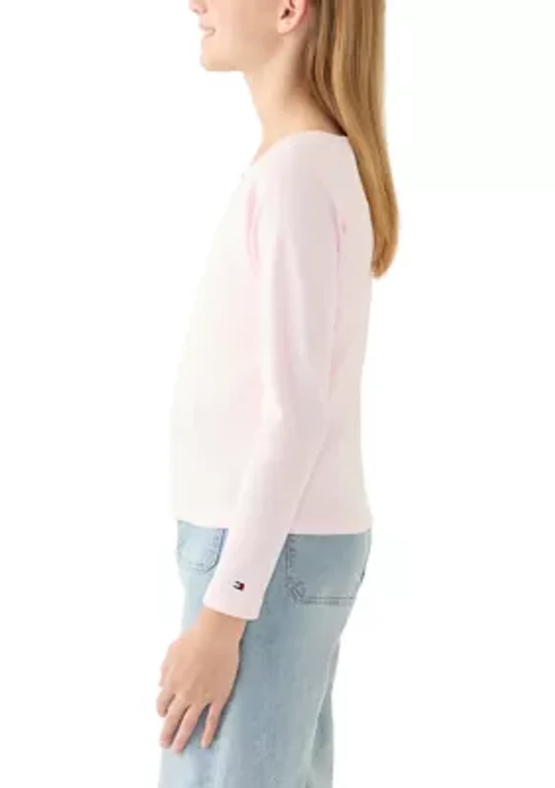 Girls 7-16 Pink Rib Scoop Neck Top
