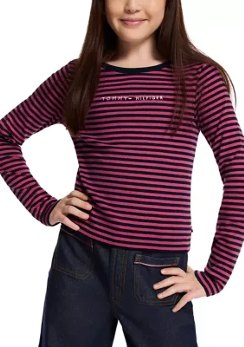Girls 7-16 Striped Ribbed Long Sleeve T-Shirt