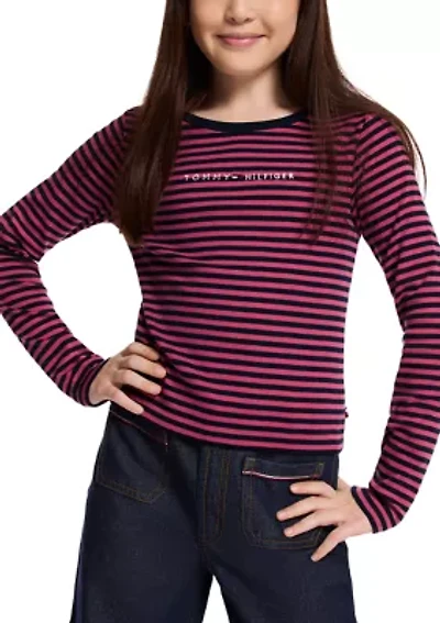 Girls 7-16 Striped Ribbed Long Sleeve T-Shirt