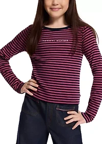 Girls 7-16 Striped Ribbed Long Sleeve T-Shirt