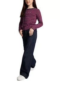 Girls 7-16 Striped Ribbed Long Sleeve T-Shirt