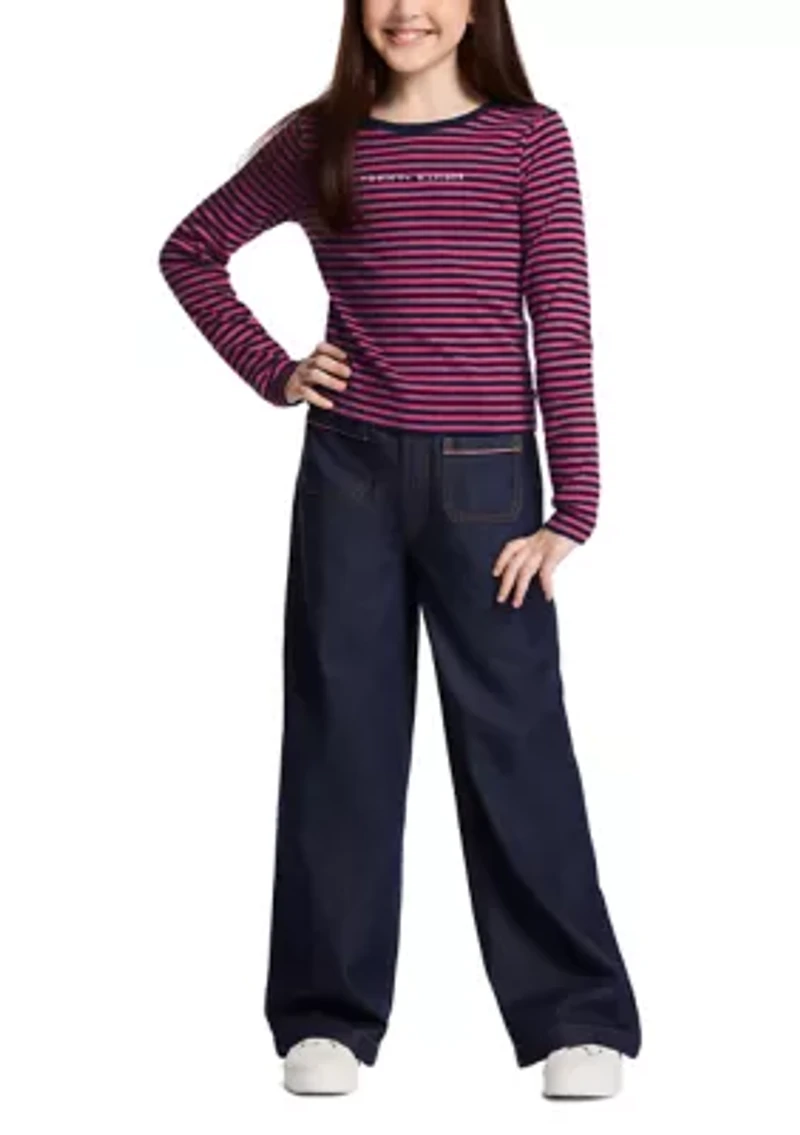 Girls 7-16 Striped Ribbed Long Sleeve T-Shirt