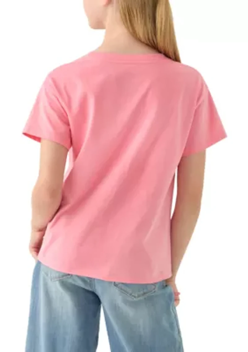 Girls 7-16 Palm Sequin Side Tie Short Sleeve T-Shirt