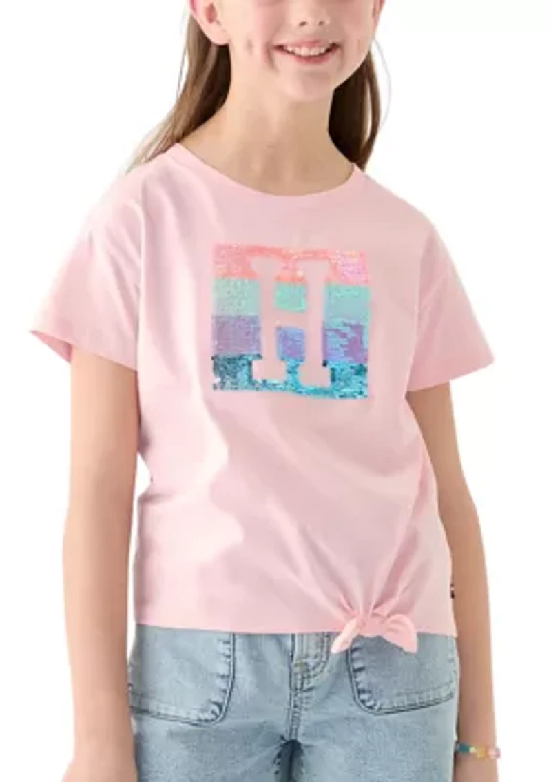 Girls 7-16 Sequin Side Tie Short Sleeve T-Shirt