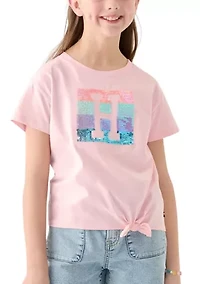 Girls 7-16 Sequin Side Tie Short Sleeve T-Shirt