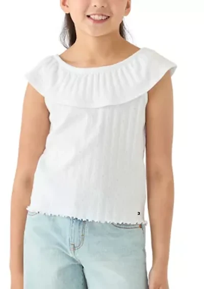Girls 7-16 Pointelle Ruffle Top