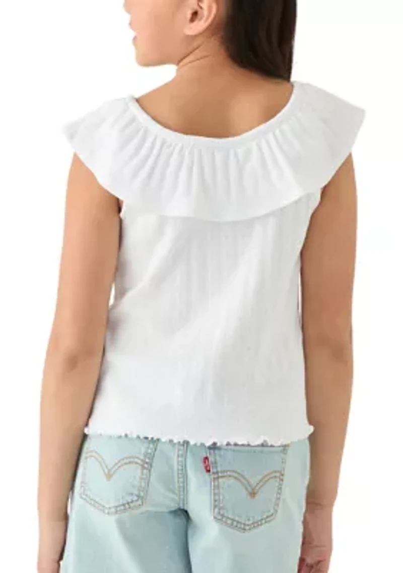 Girls 7-16 Pointelle Ruffle Top