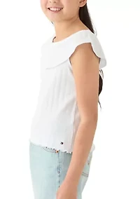 Girls 7-16 Pointelle Ruffle Top