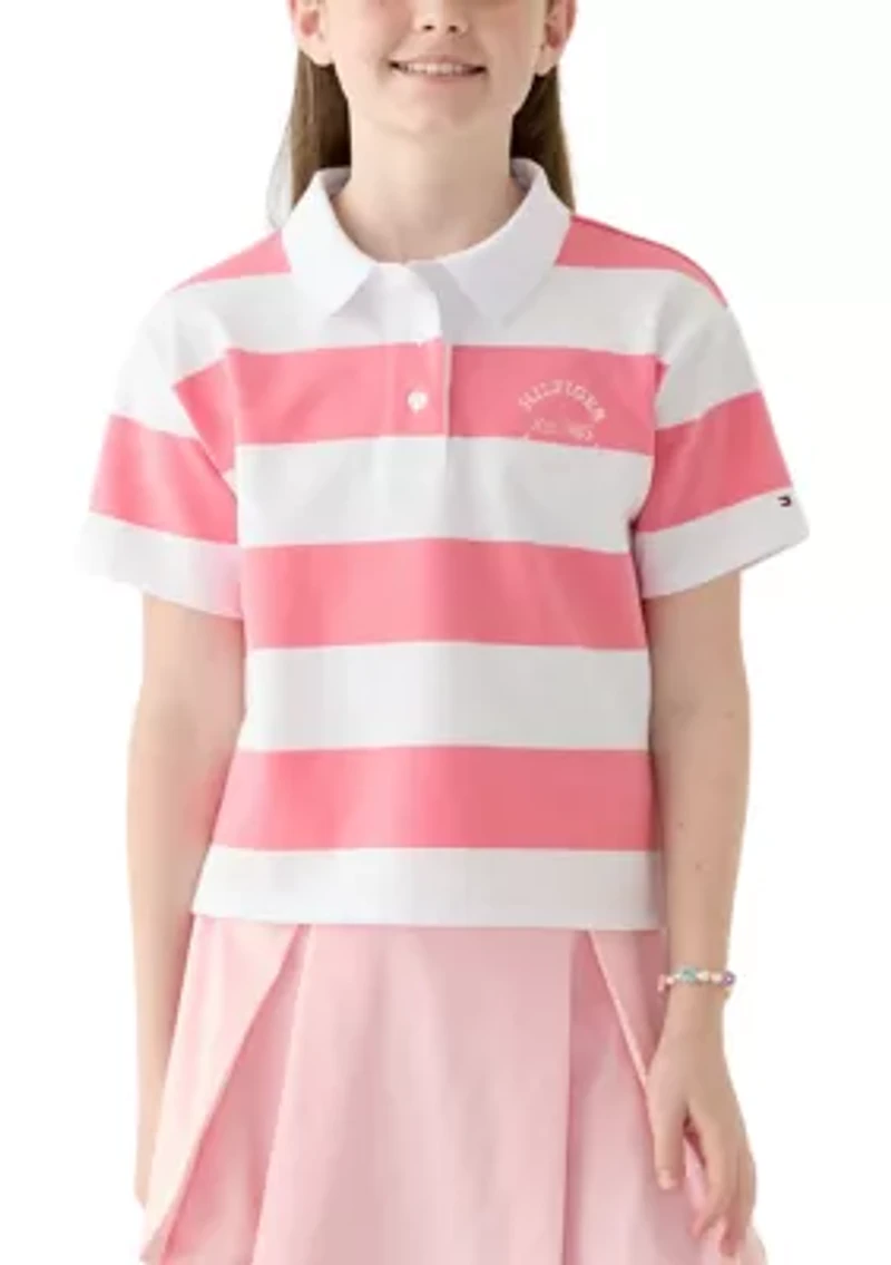 Girls 7-16 Yarn Dyed Stripe Short Sleeve Polo Top