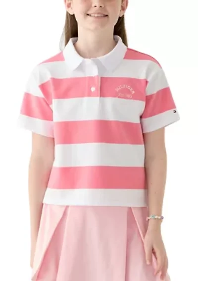 Girls 7-16 Yarn Dyed Stripe Short Sleeve Polo Top