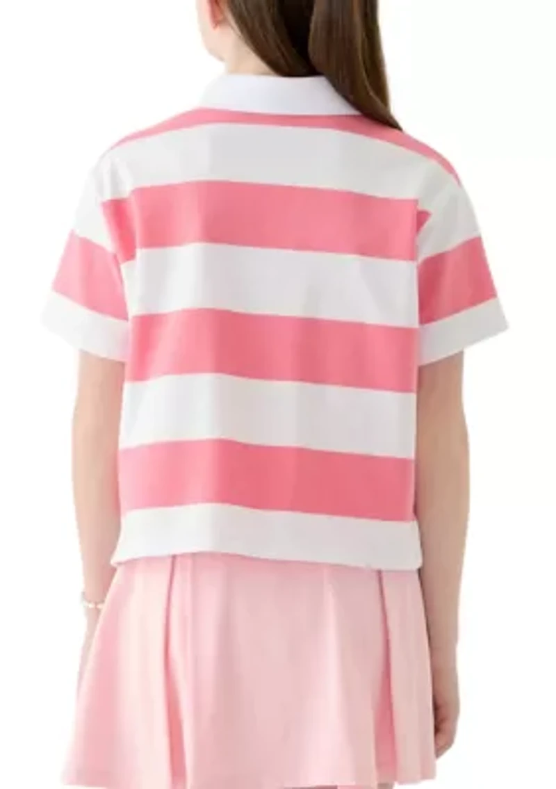 Girls 7-16 Yarn Dyed Stripe Short Sleeve Polo Top