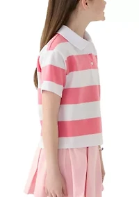 Girls 7-16 Yarn Dyed Stripe Short Sleeve Polo Top