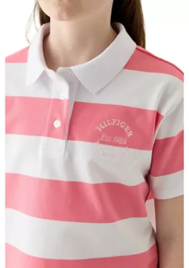 Girls 7-16 Yarn Dyed Stripe Short Sleeve Polo Top
