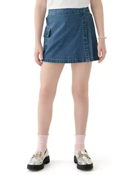 Girls 7-16 Denim Wrap Cargo Skort