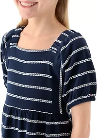 Girls 7-16 Rope Stripe Tiered Dress