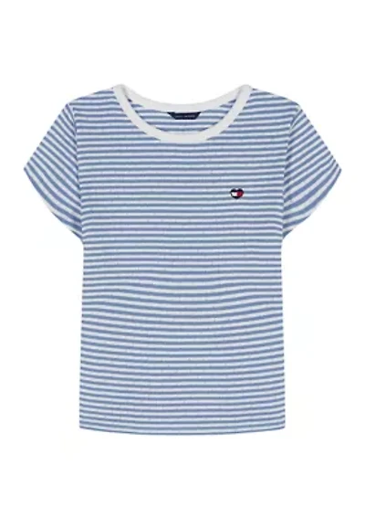 Girls 7-16 Striped Pointelle Top