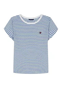 Girls 7-16 Striped Pointelle Top