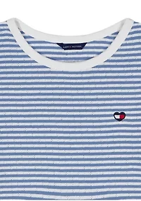 Girls 7-16 Striped Pointelle Top