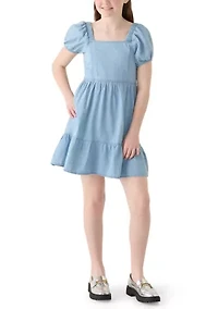 Denim Bubble Sleeve Dress