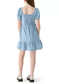 Denim Bubble Sleeve Dress