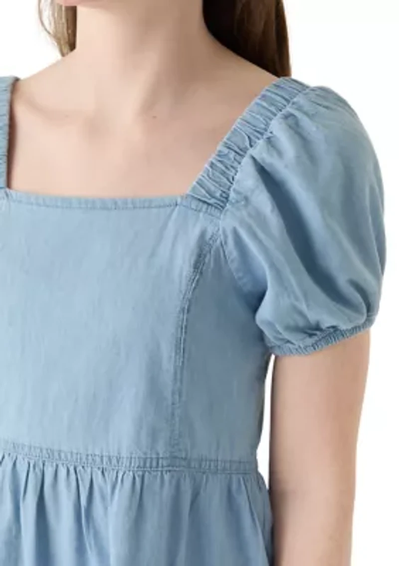 Denim Bubble Sleeve Dress