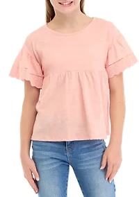 Girls 7-16 Short Sleeve Eyelet Babydoll Top