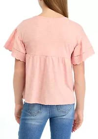 Girls 7-16 Short Sleeve Eyelet Babydoll Top