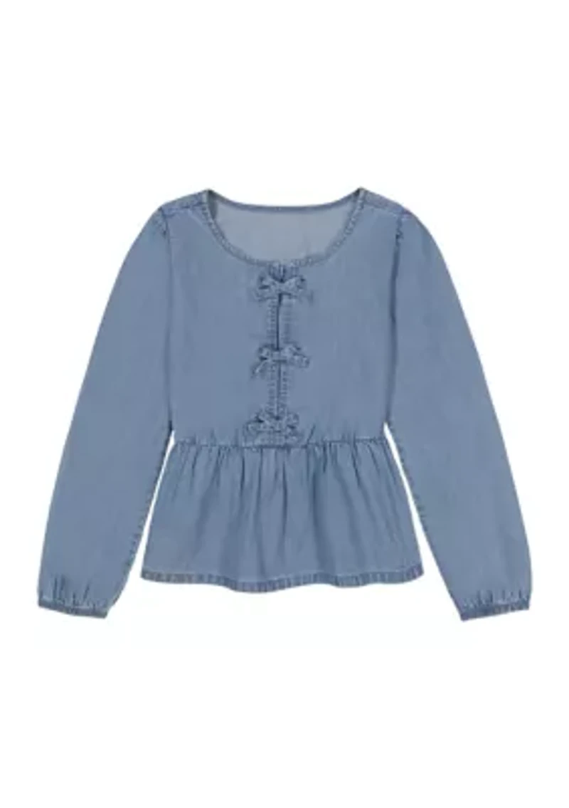 Girls 7-16 Chambray Bow Top