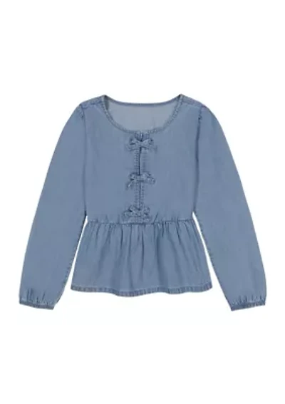 Girls 7-16 Chambray Bow Top