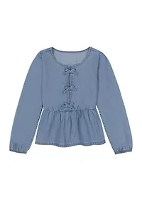 Girls 7-16 Chambray Bow Top
