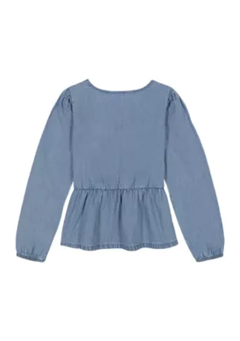 Girls 7-16 Chambray Bow Top